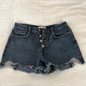 Zara Button Up Distressed Jean Shorts